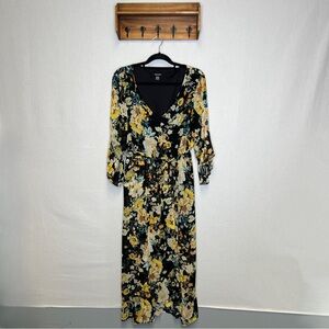 Nine West | Black and Yellow Sundress with V-Neck and Bishop Sleeves‎ 14